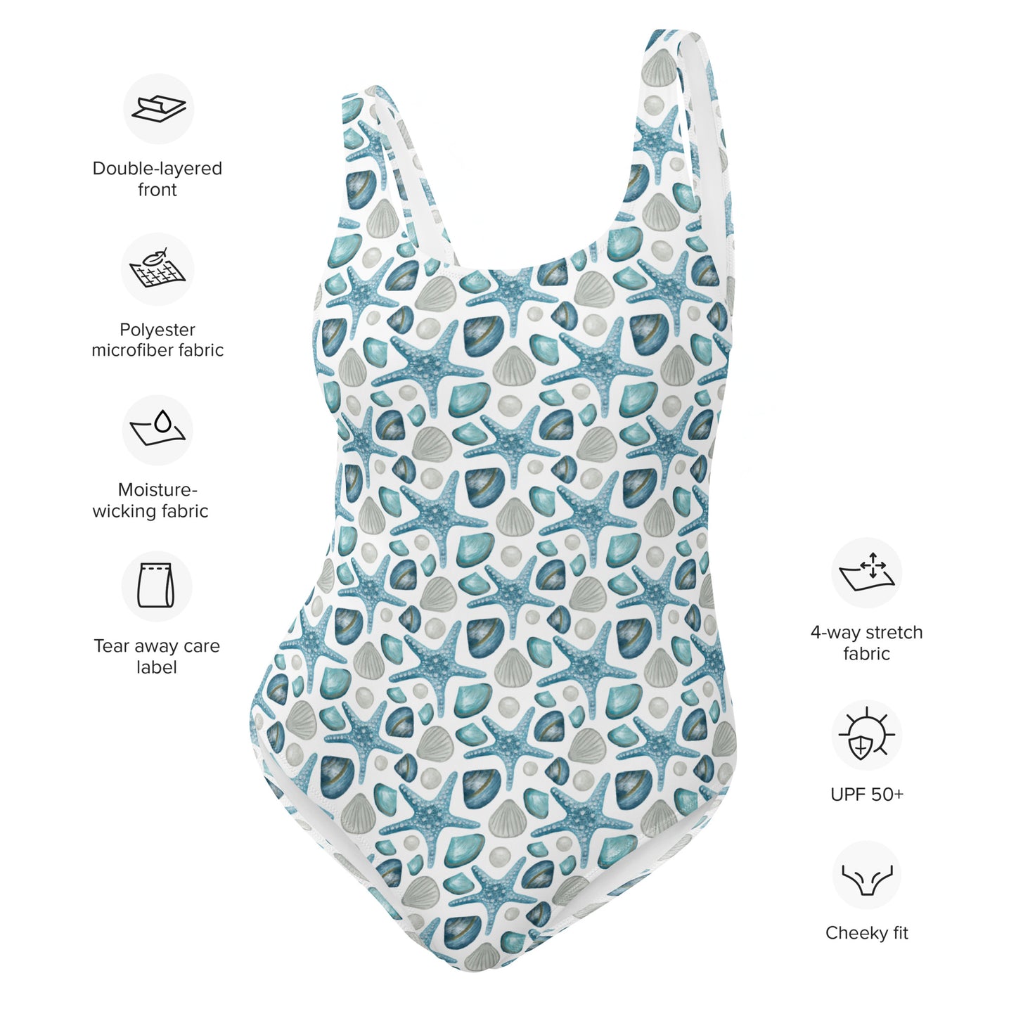 Star Fish Ocean Life Pattern One-Piece Swimsuit