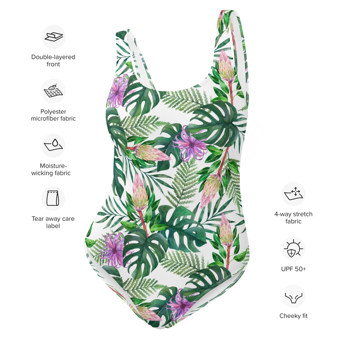 Tropical Floral Foliage Printed One-Piece Swimsuit