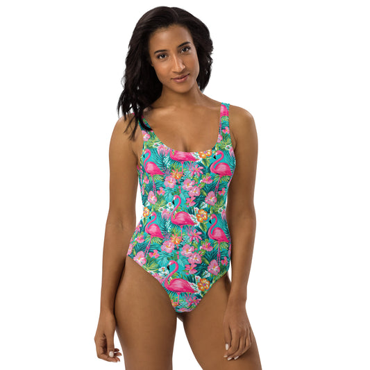 Tropical Flamingo Printed One-Piece Swimsuit