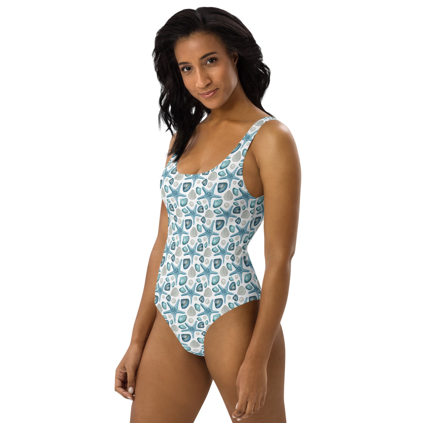 Star Fish Ocean Life Pattern One-Piece Swimsuit