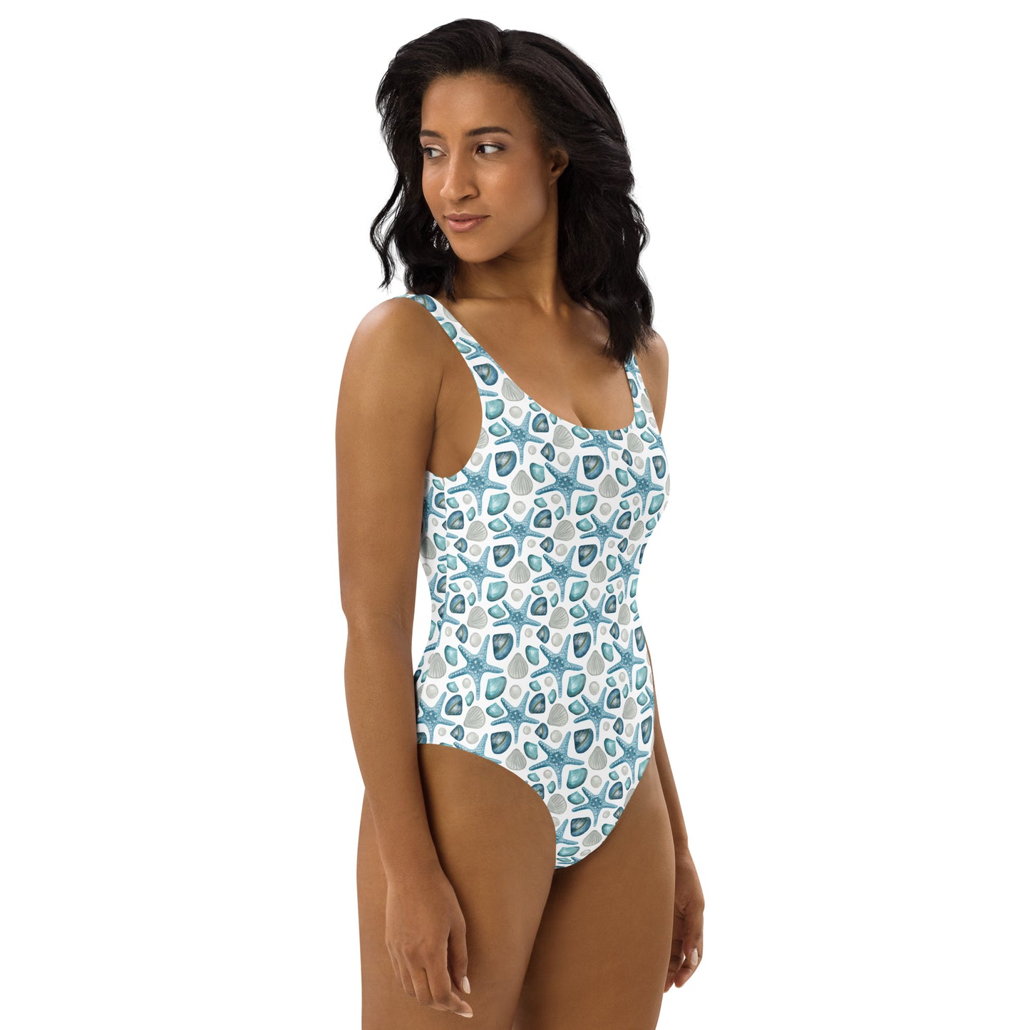 Star Fish Ocean Life Pattern One-Piece Swimsuit