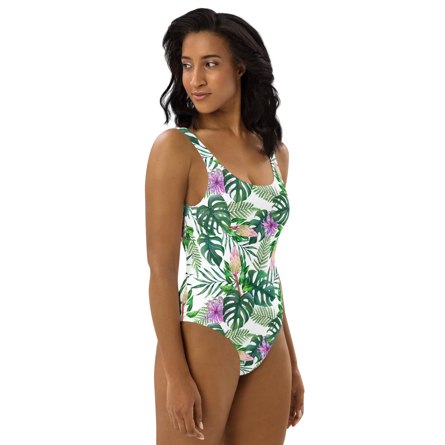 Tropical Floral Foliage Printed One-Piece Swimsuit