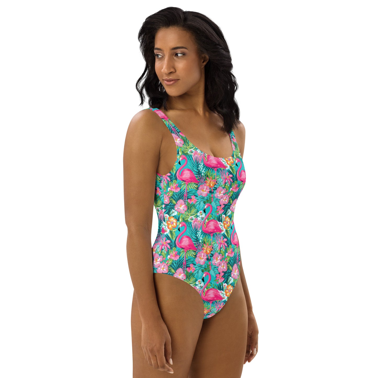 Tropical Flamingo Printed One-Piece Swimsuit