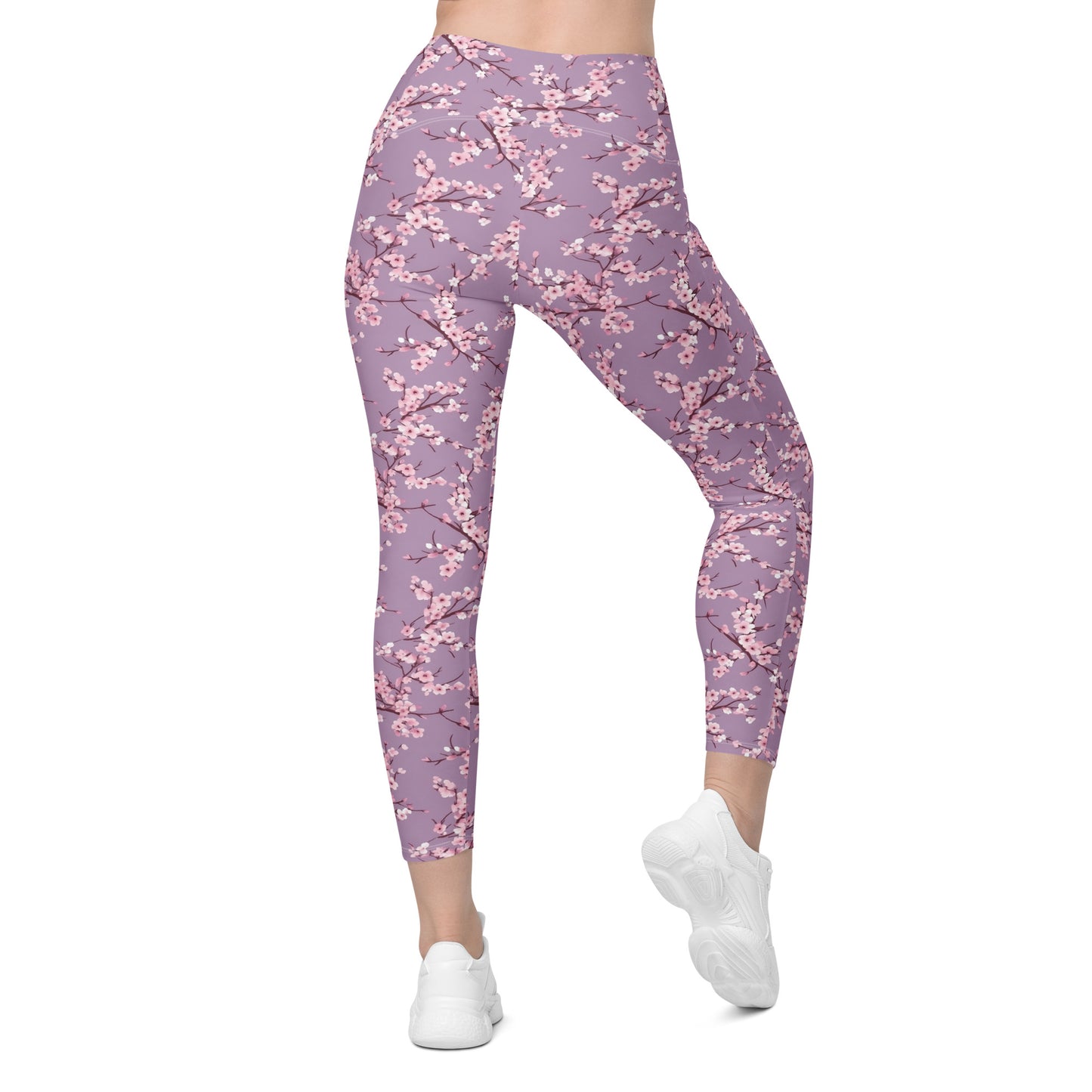 Cherry Blossom Purple Printed Leggings with pockets