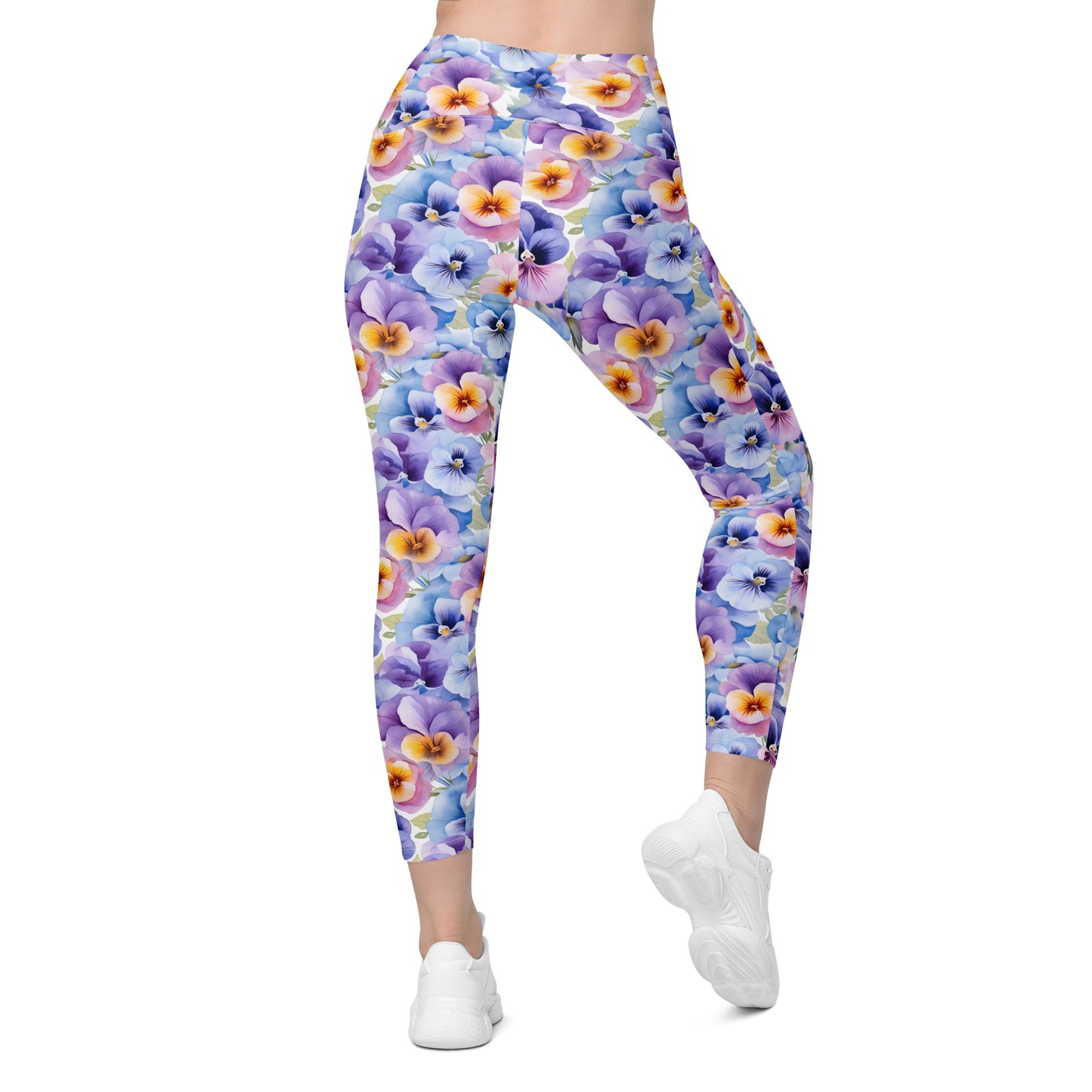 Whispering Pansies Floral Printed Leggings with pockets