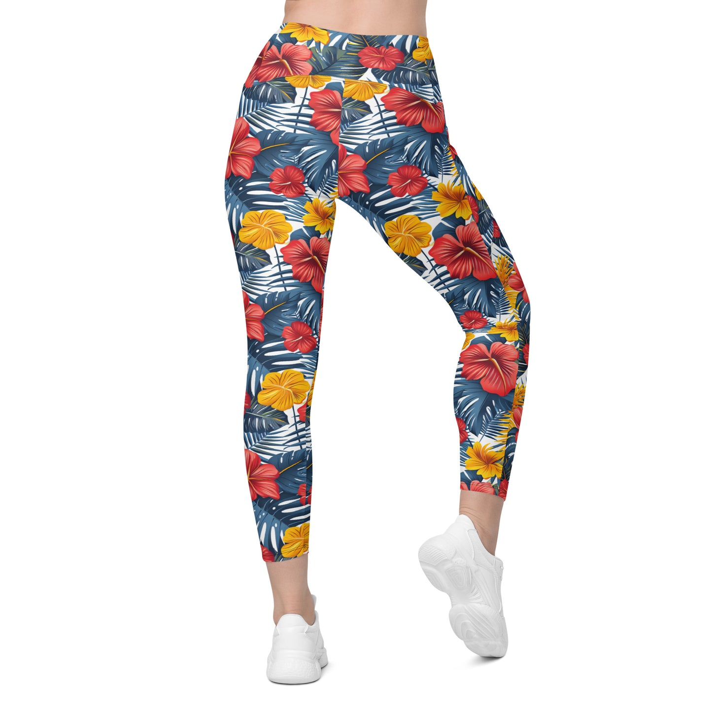 Vibrant Tropical Flowers Printed Leggings with pockets