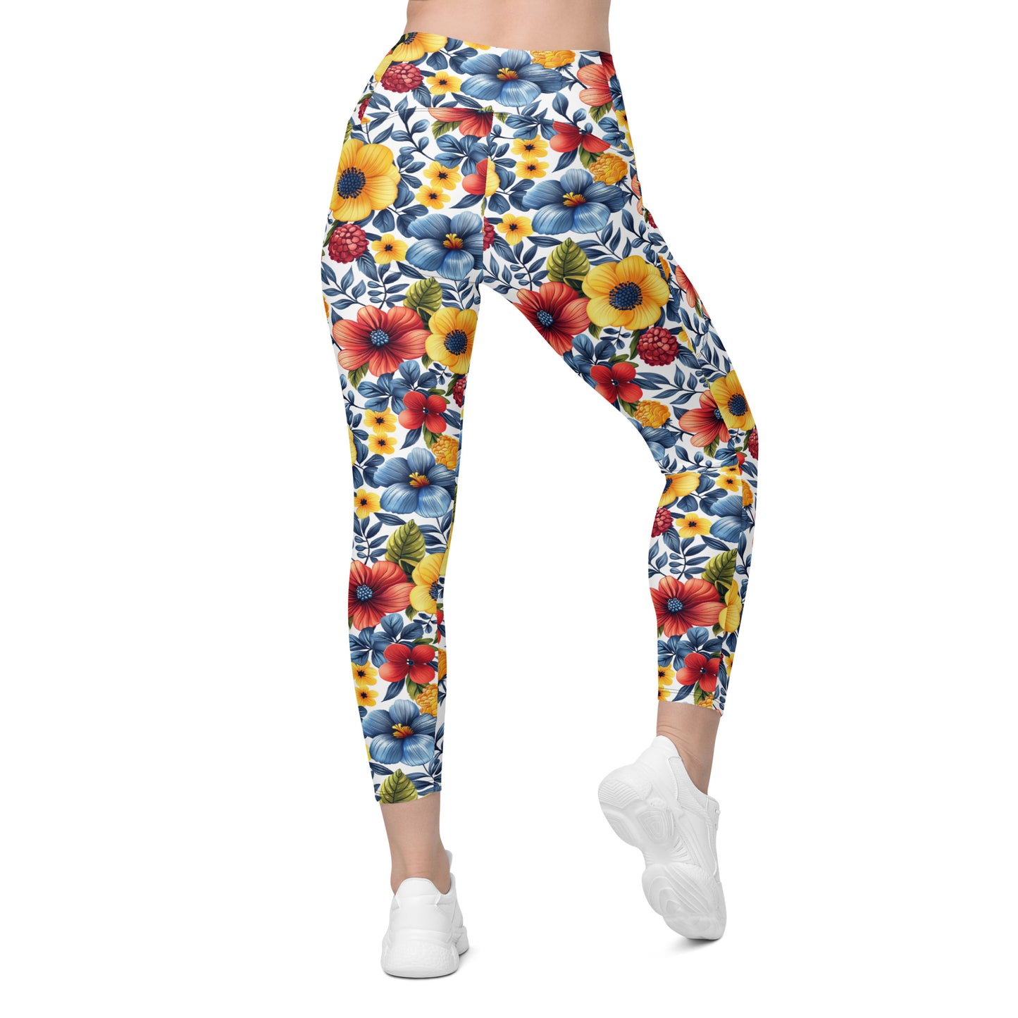 Whispering Tropical Flowers Printed Leggings with pockets