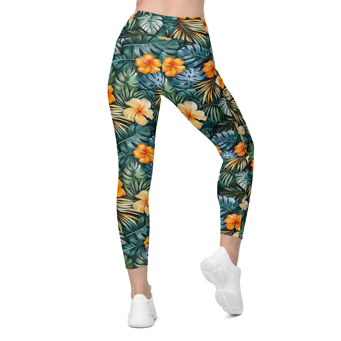 Tropical Floral Pattern Printed Leggings with pockets