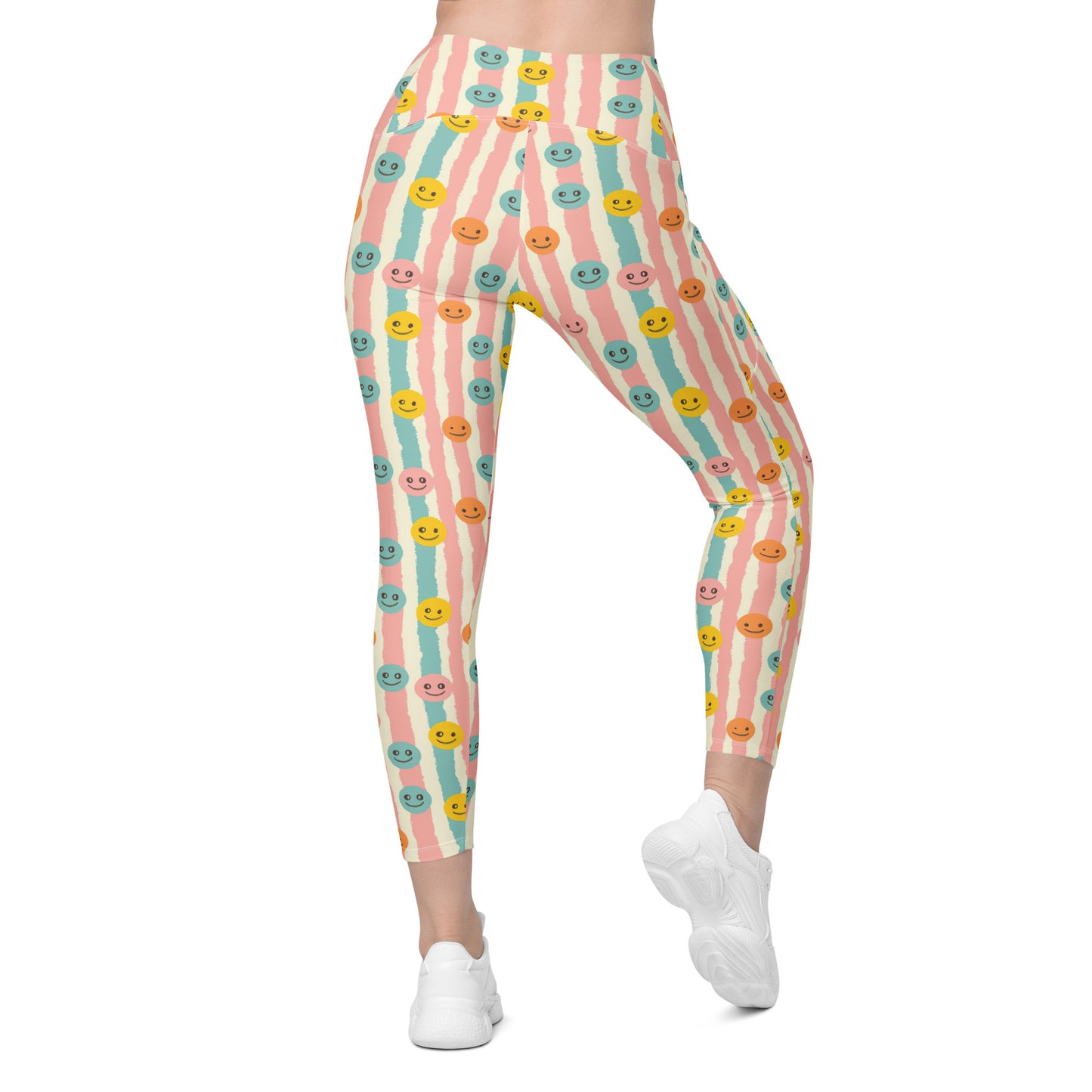 Groovy Smiley Emoji Printed Leggings with pockets