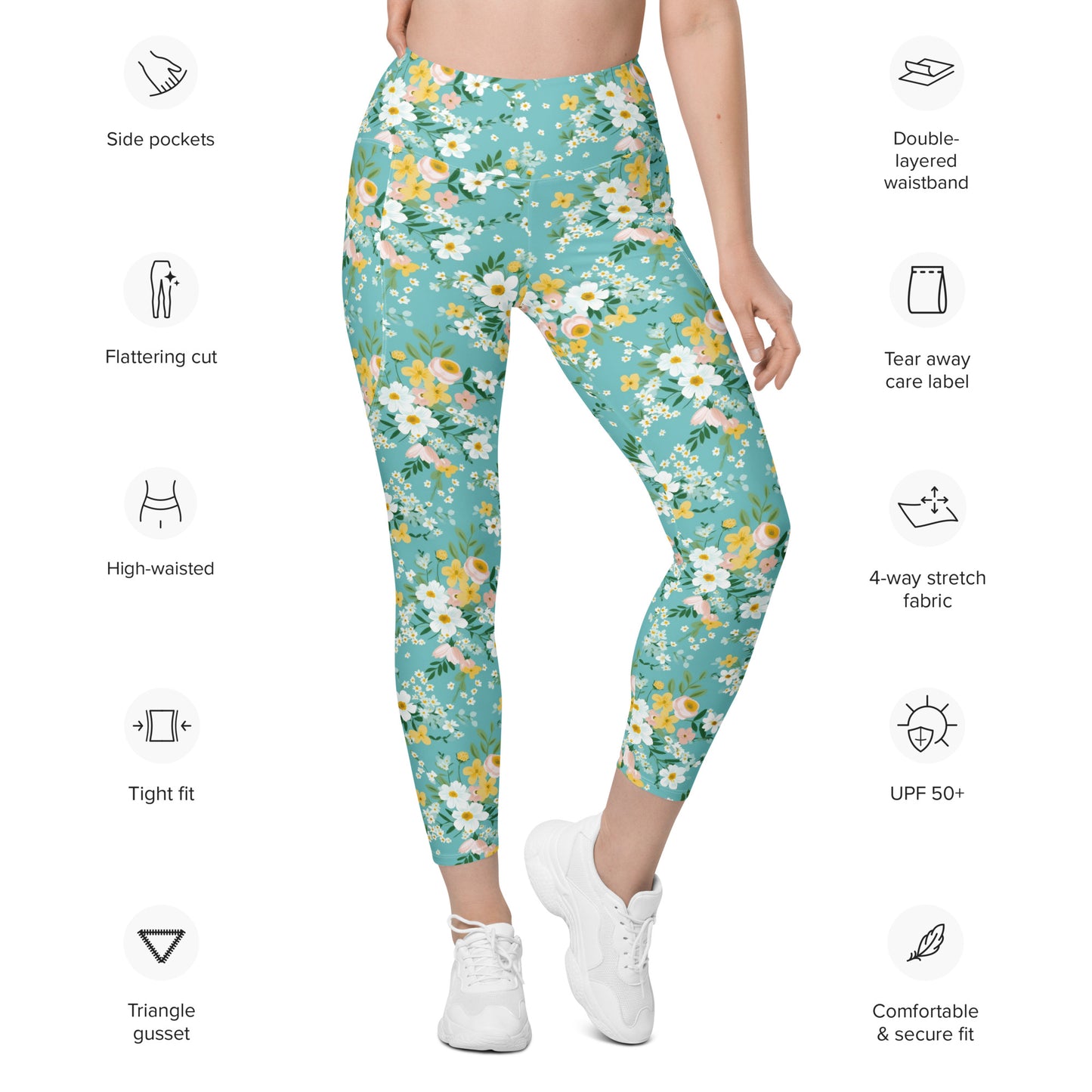 Pastel Floral Garden Leggings with pockets