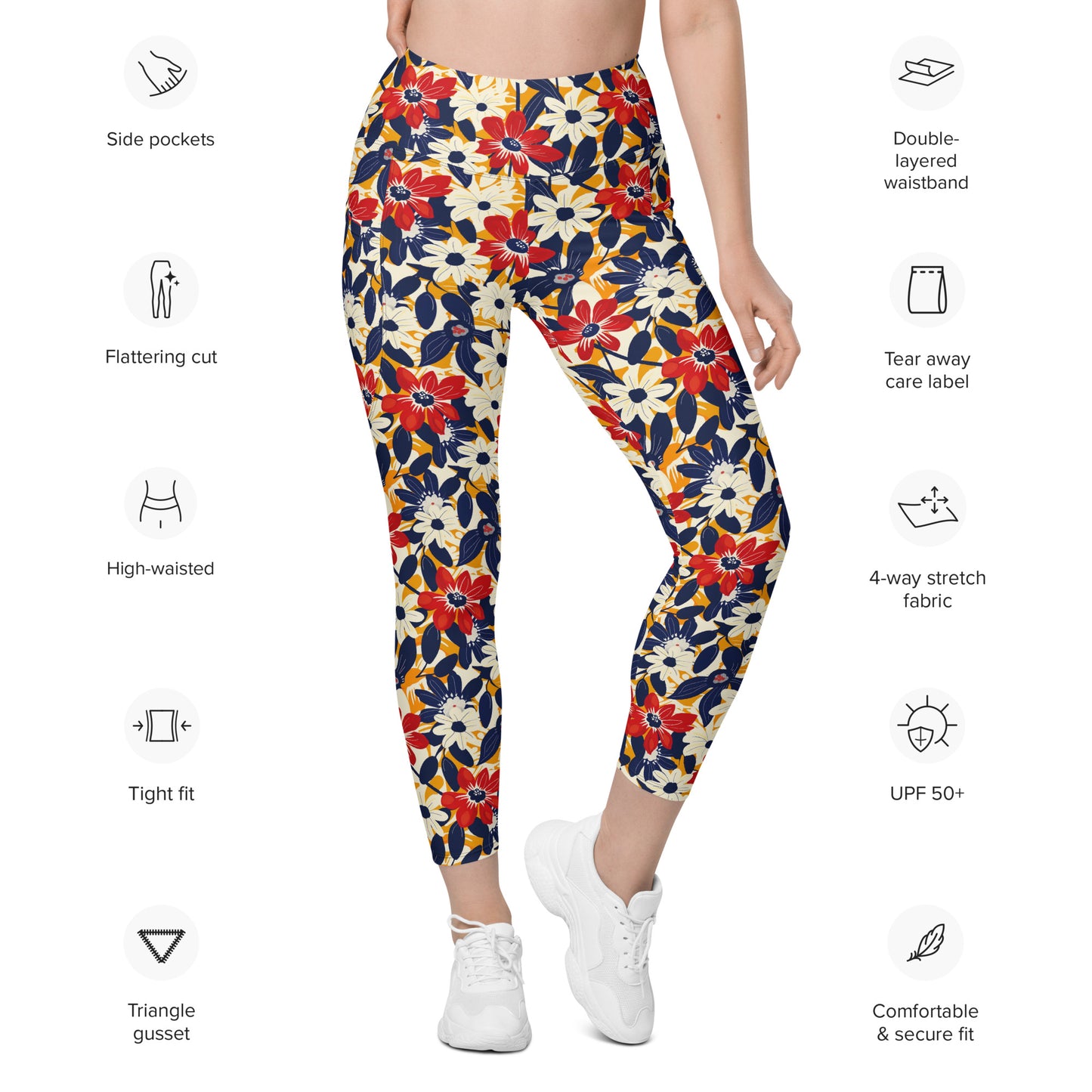 Bold Whispering Flowers Printed Leggings with pockets