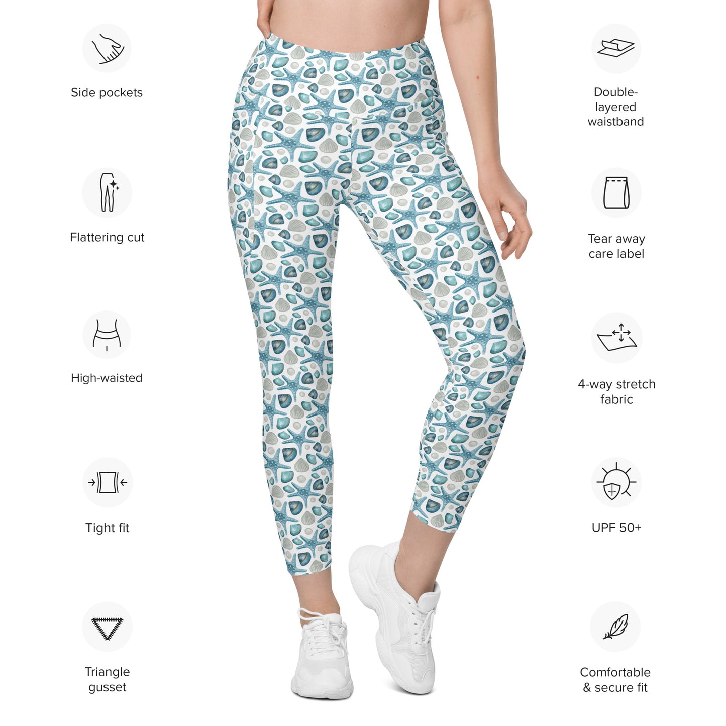 Star Fish Tropical Vibes Printed Leggings with pockets