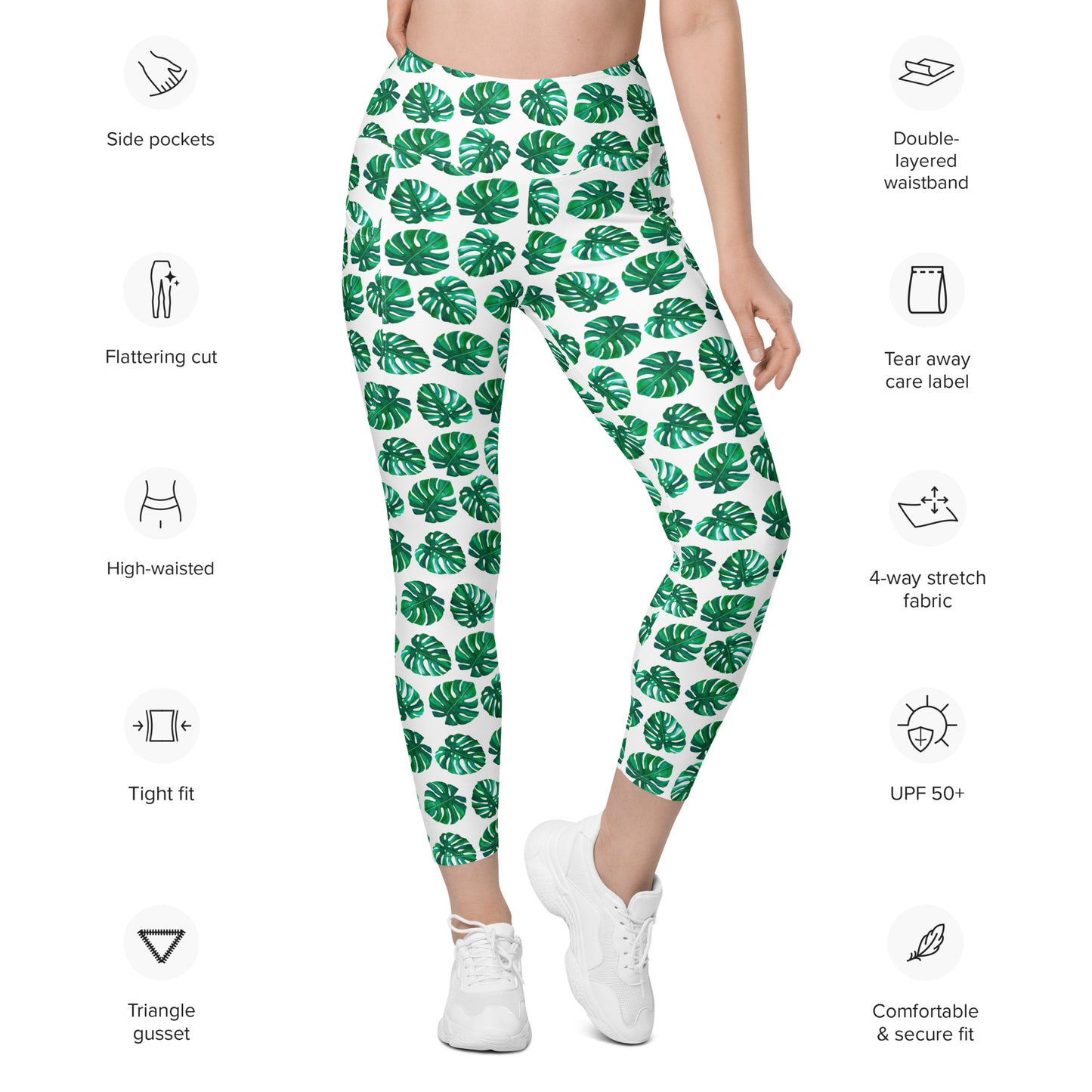 Tropical Foliage Printed Leggings with pockets