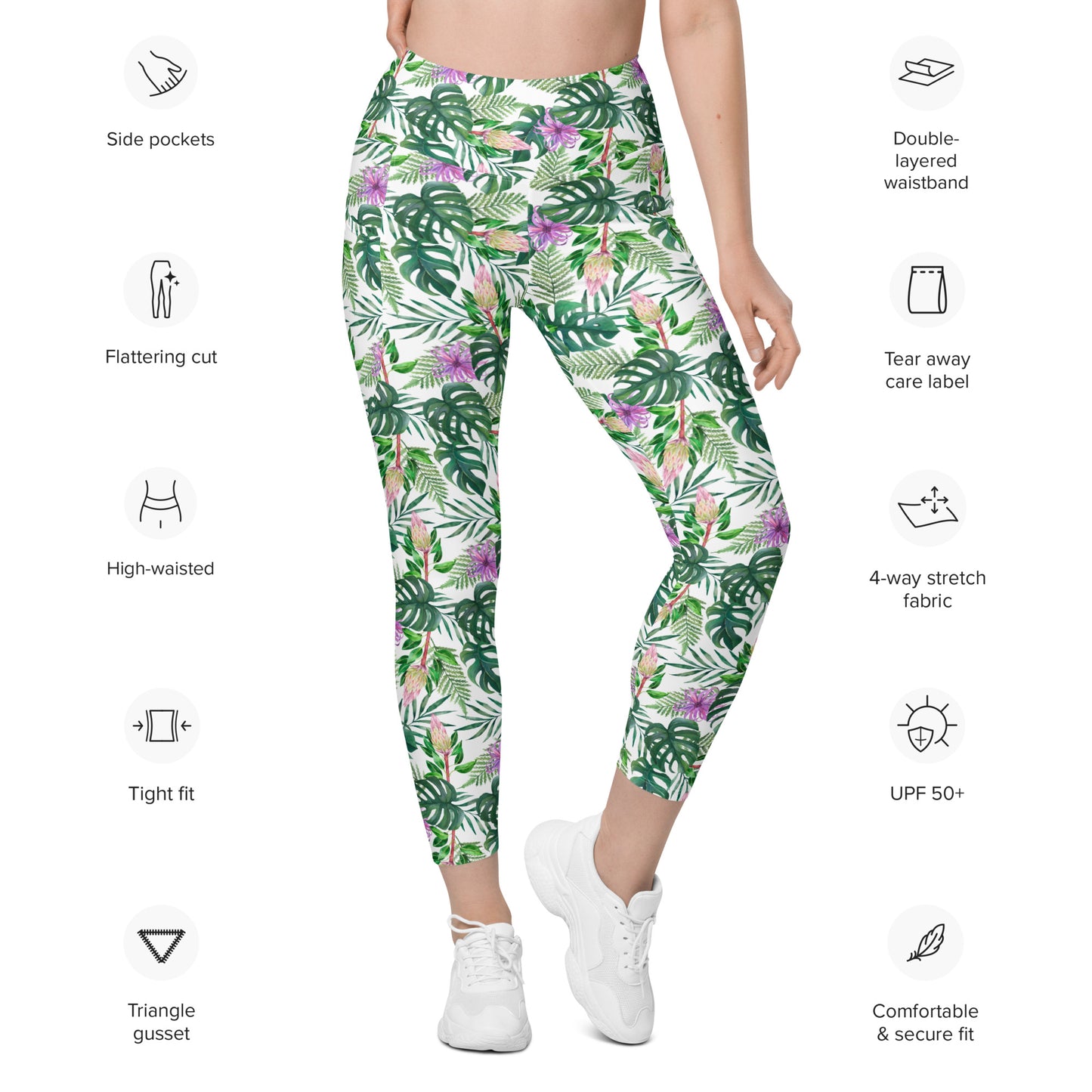 Tropical Floral Printed Leggings with pockets