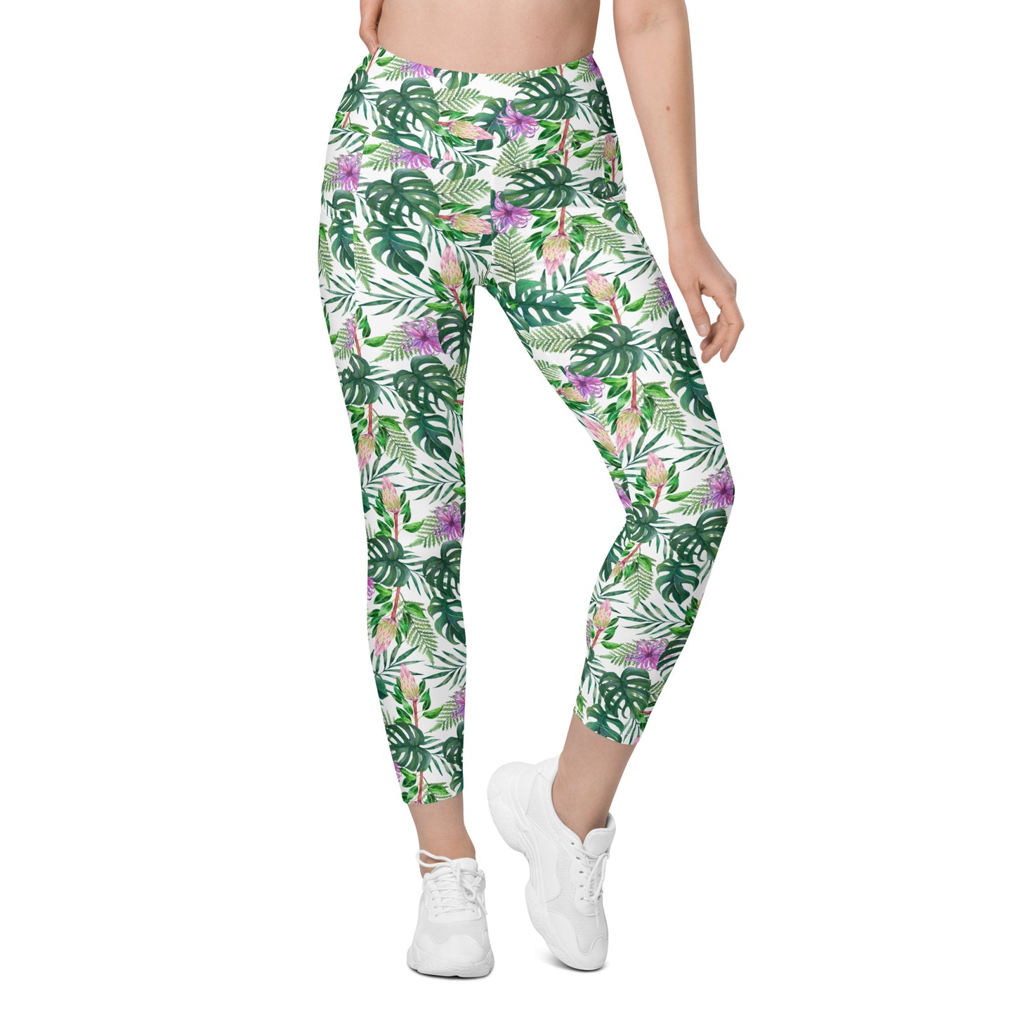 Tropical Floral Printed Leggings with pockets