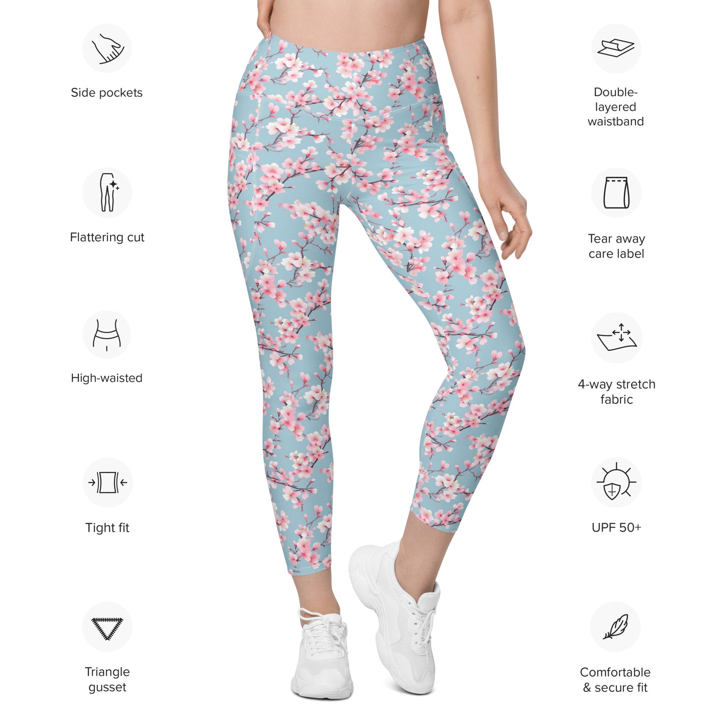 Cherry Blossom Printed Leggings with pockets