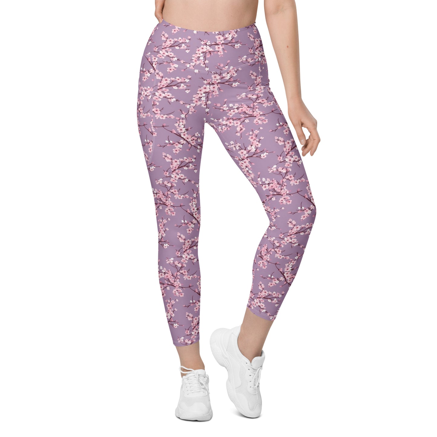 Cherry Blossom Purple Printed Leggings with pockets