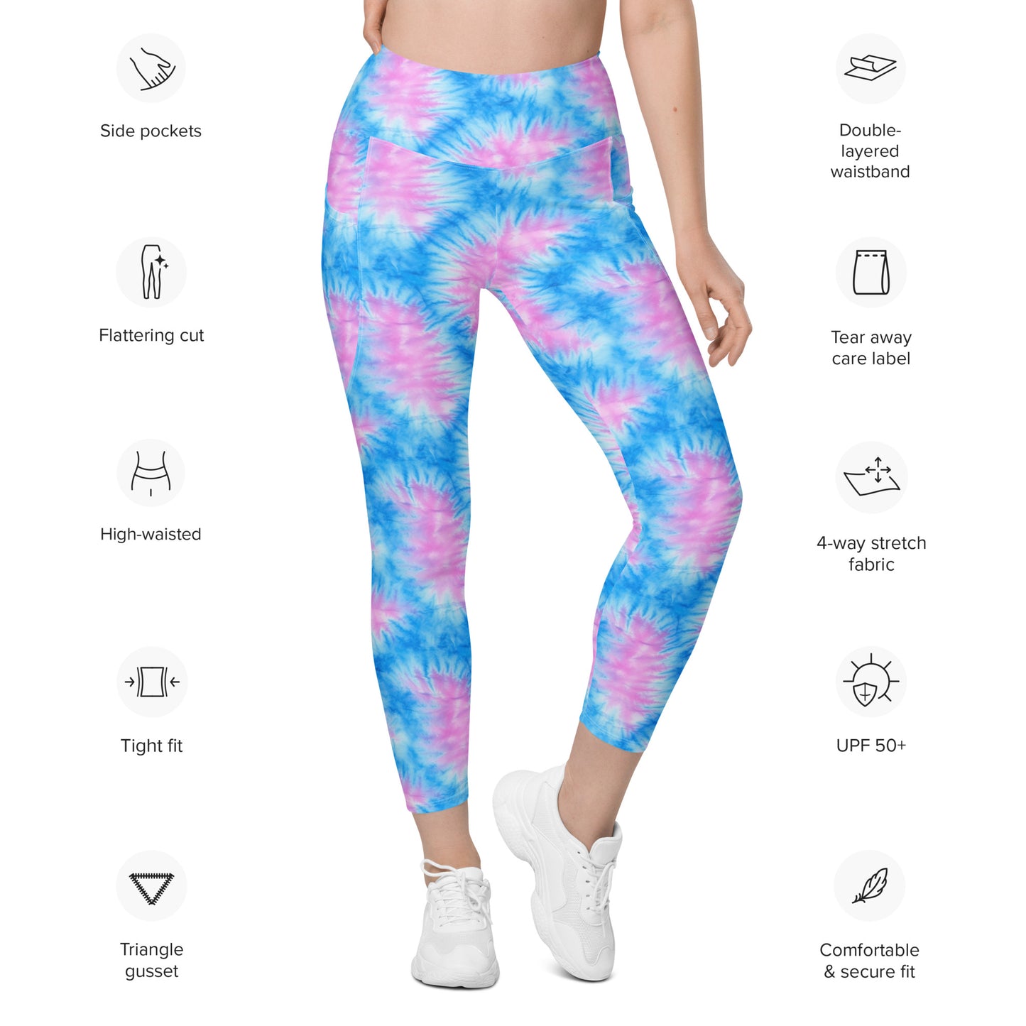 Baby Blue & Pink Tie Dye Leggings with pockets