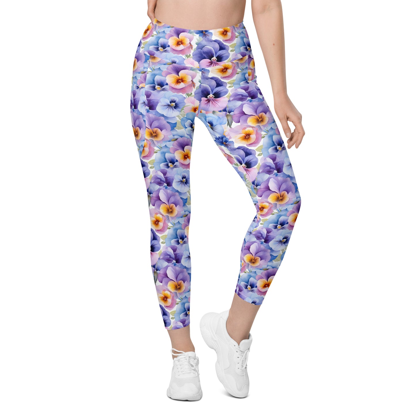 Whispering Pansies Floral Printed Leggings with pockets