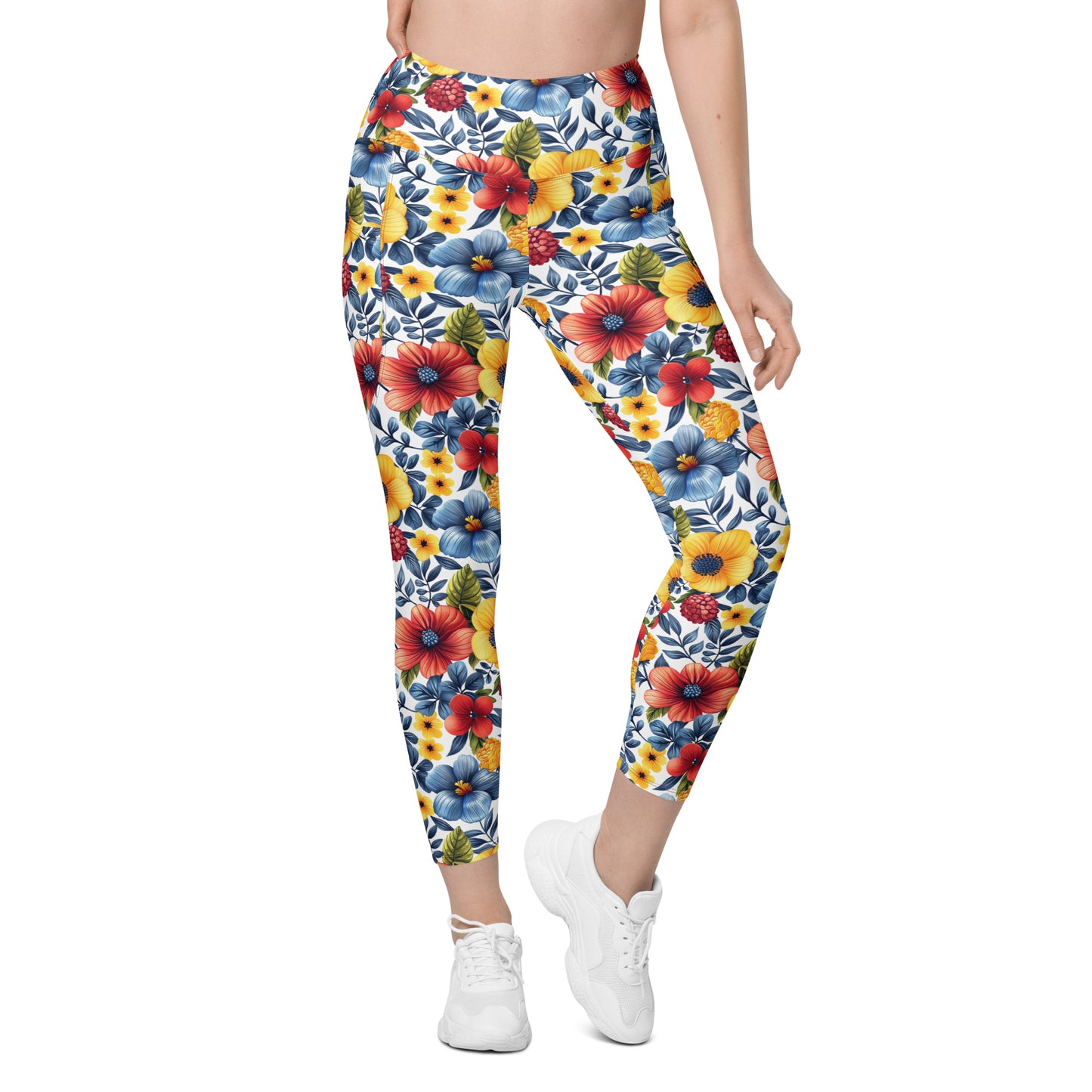 Whispering Tropical Flowers Printed Leggings with pockets