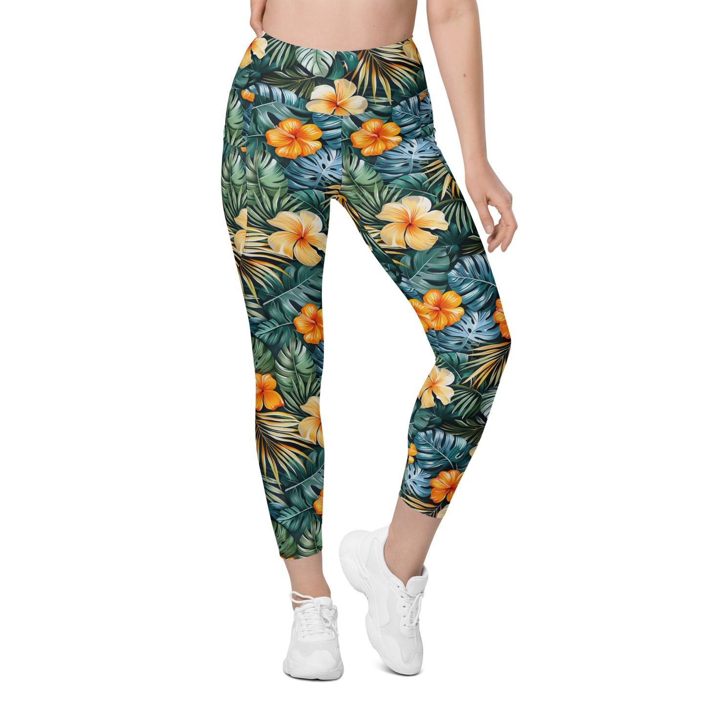 Tropical Floral Pattern Printed Leggings with pockets