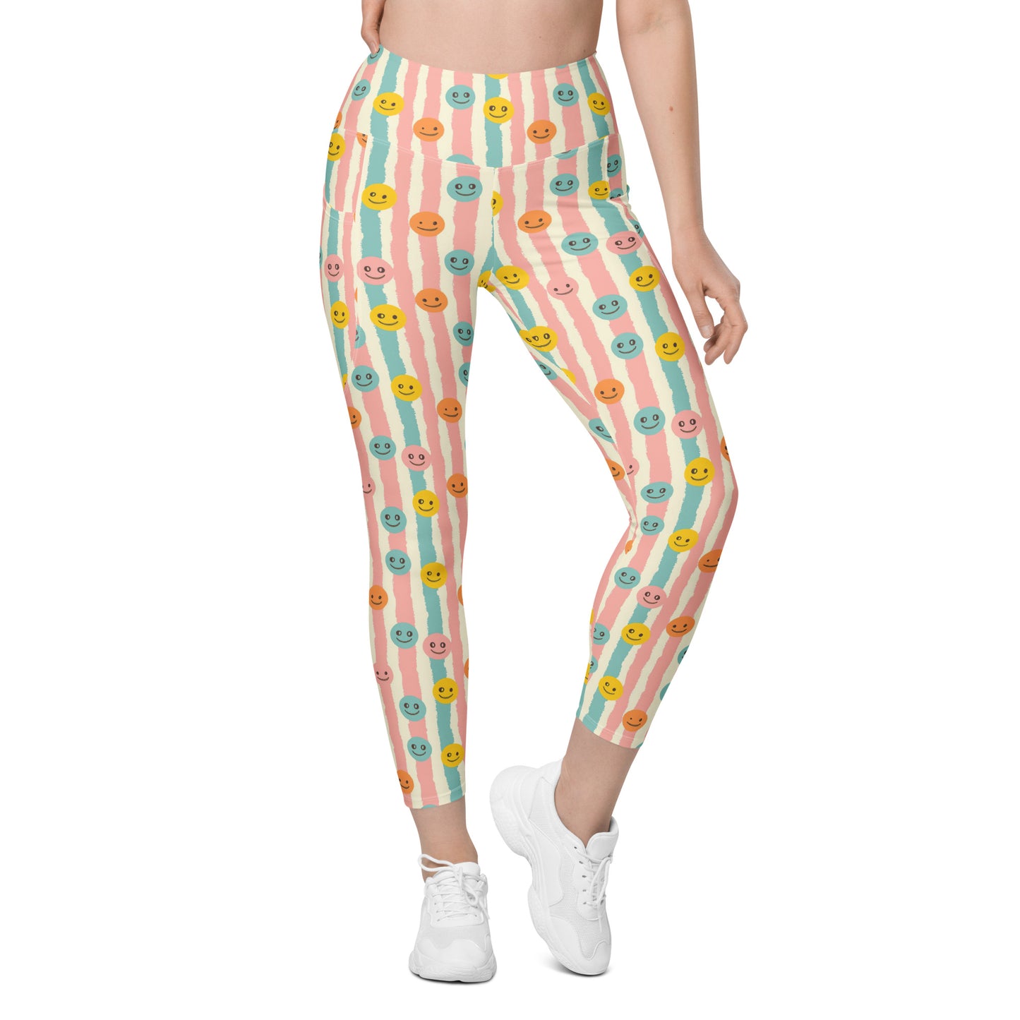 Groovy Smiley Emoji Printed Leggings with pockets