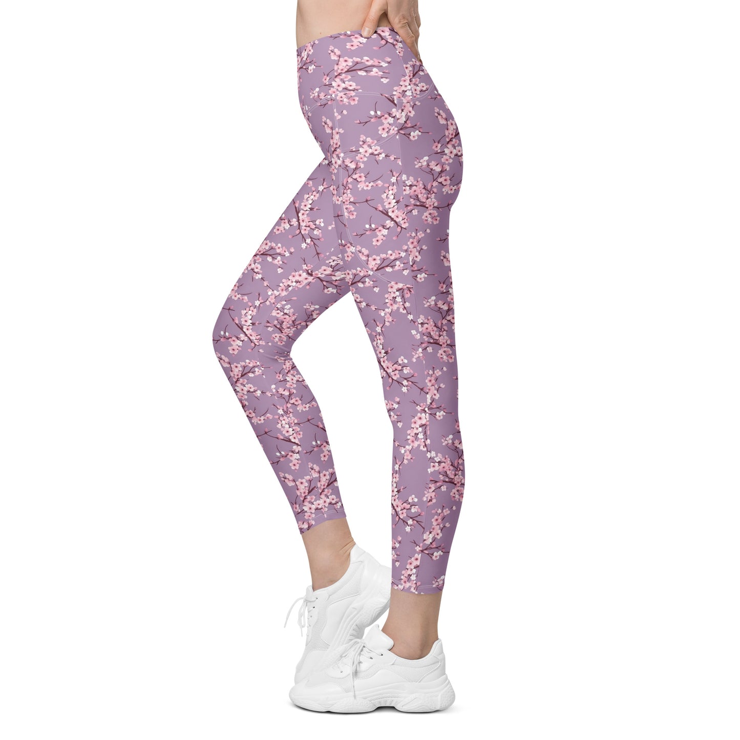 Cherry Blossom Purple Printed Leggings with pockets