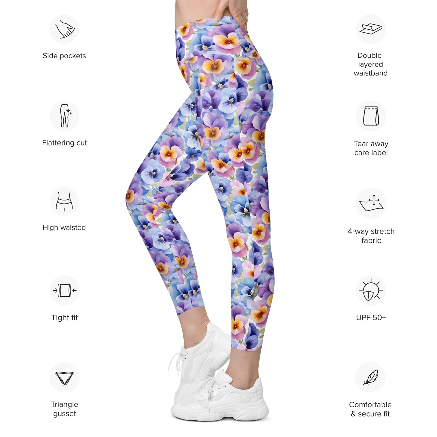 Whispering Pansies Floral Printed Leggings with pockets