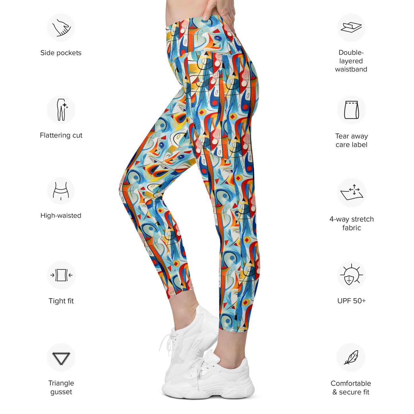 Geometric Pop Culture Pattern Printed Leggings with pockets