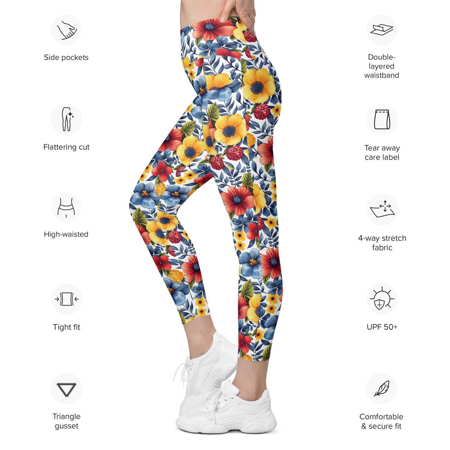 Whispering Tropical Flowers Printed Leggings with pockets