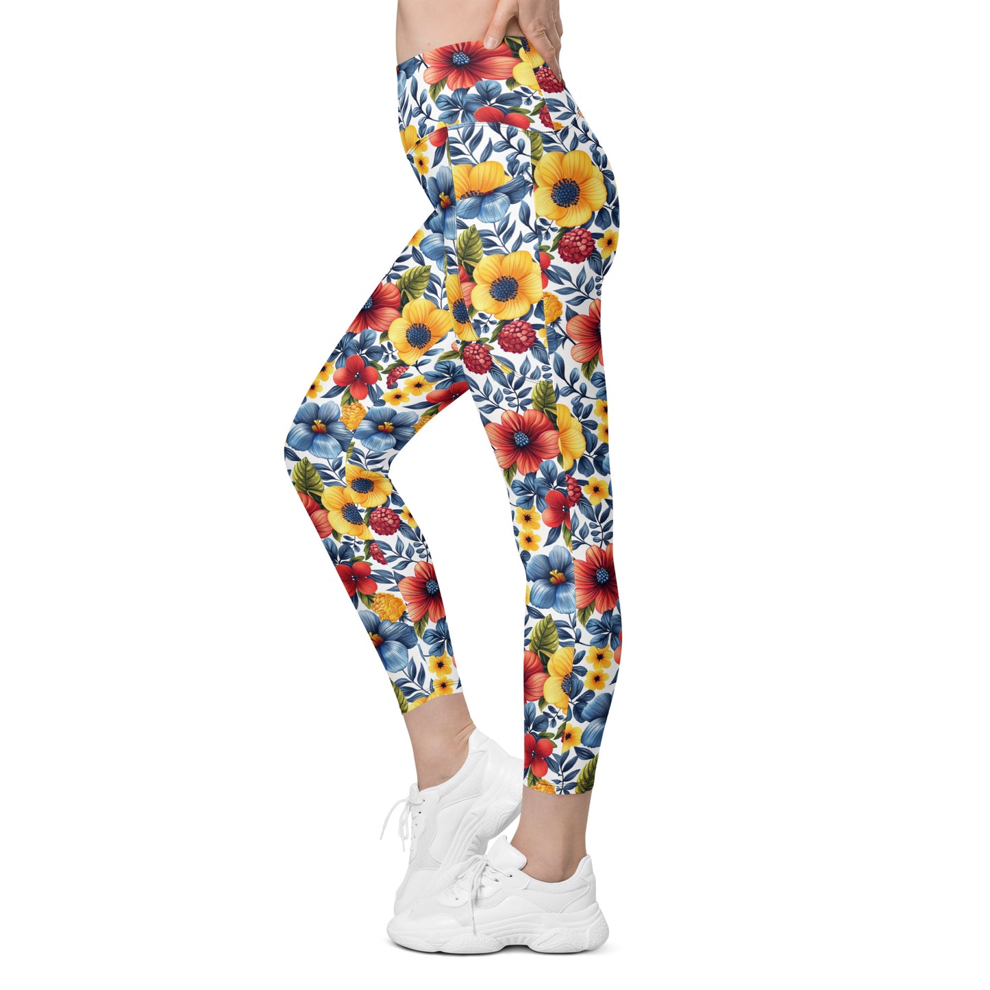 Whispering Tropical Flowers Printed Leggings with pockets