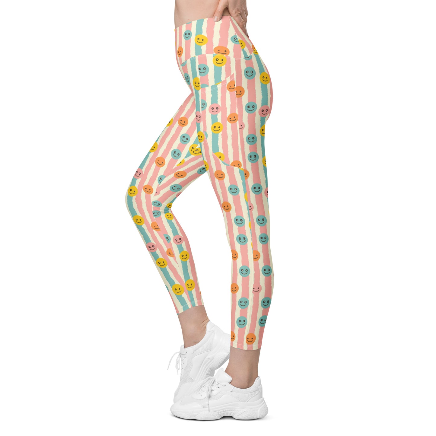 Groovy Smiley Emoji Printed Leggings with pockets