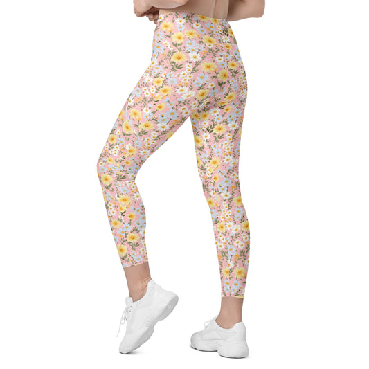 Spring Floral Printed Leggings with pockets