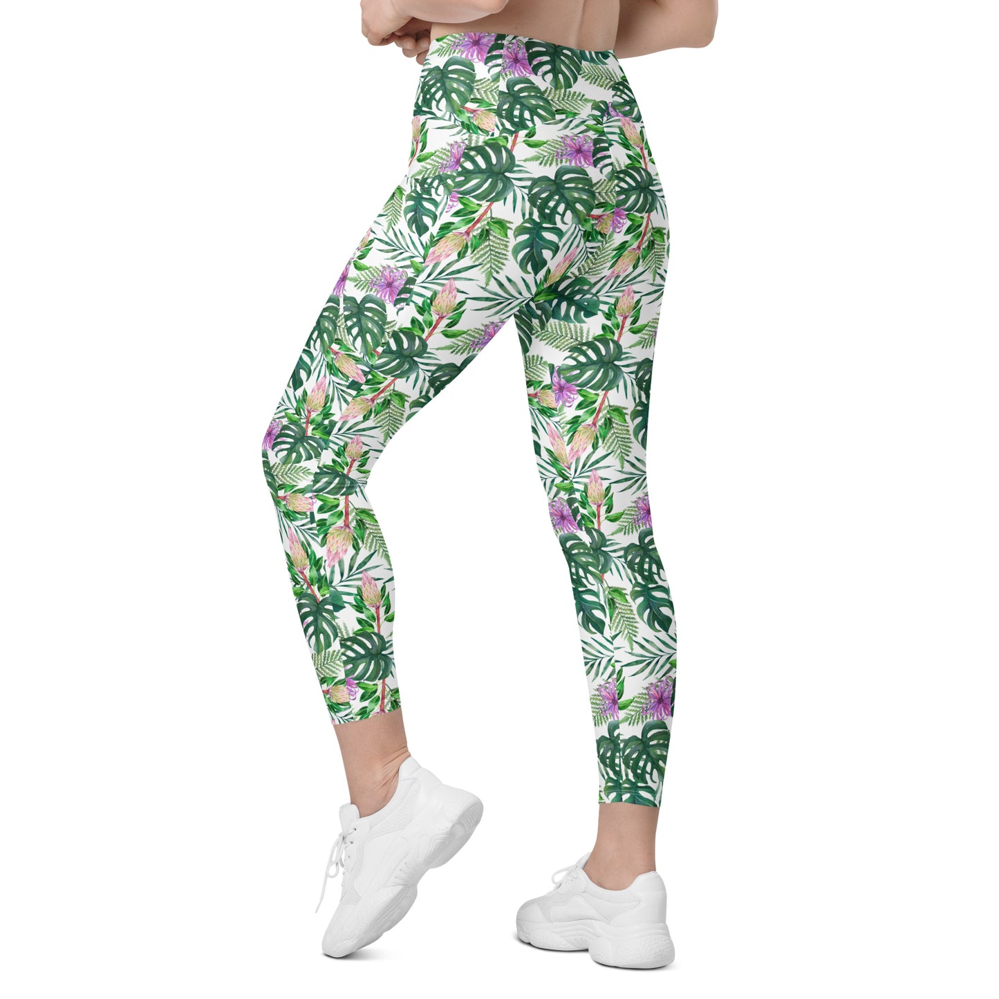 Tropical Floral Printed Leggings with pockets