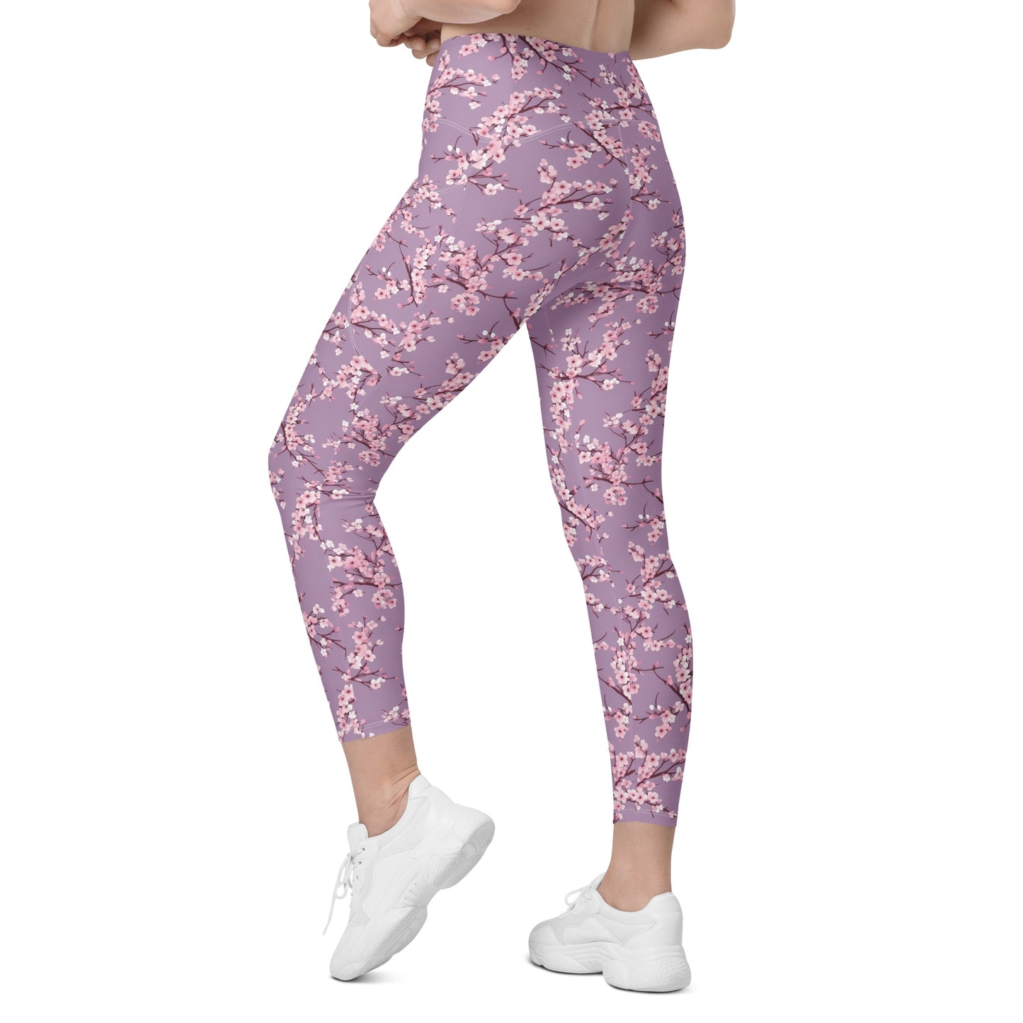 Cherry Blossom Purple Printed Leggings with pockets