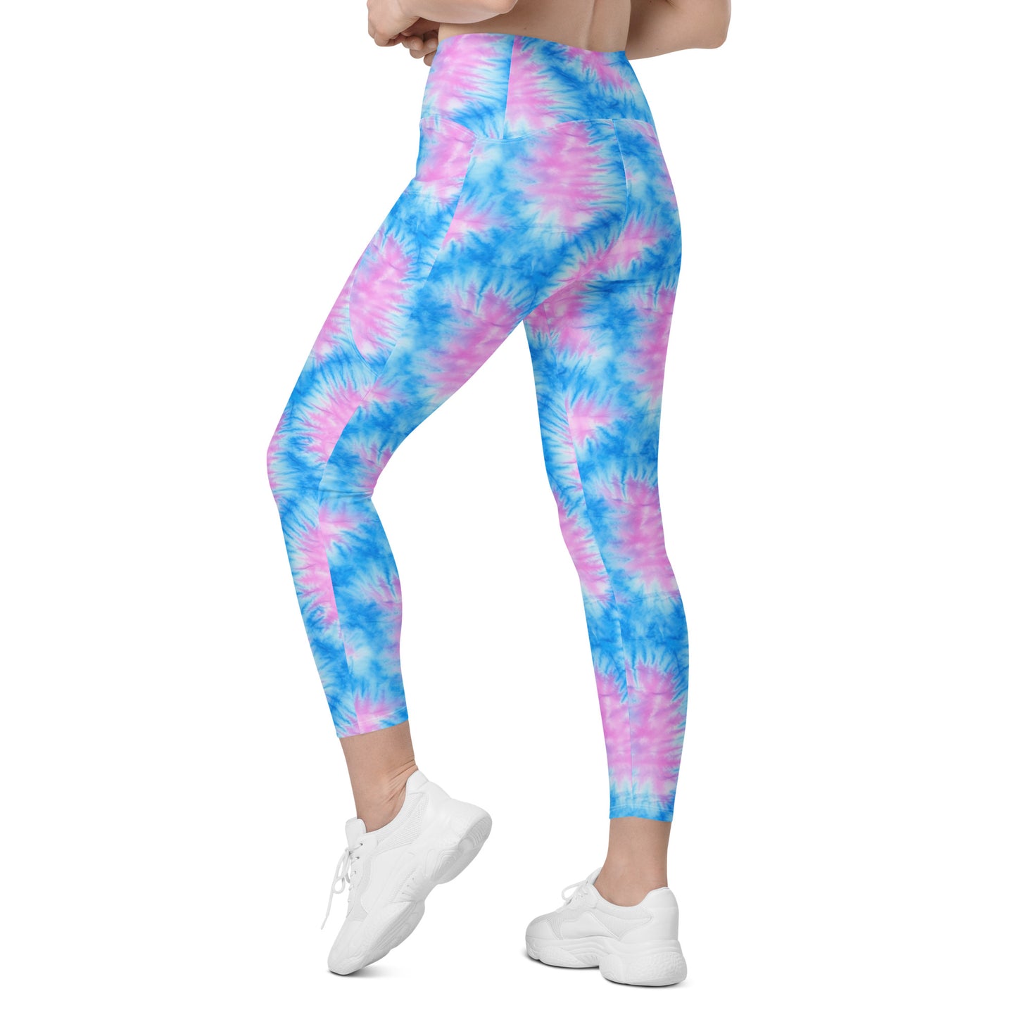 Baby Blue & Pink Tie Dye Leggings with pockets