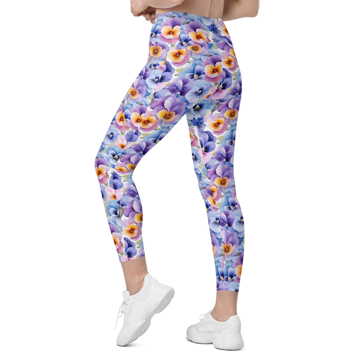 Whispering Pansies Floral Printed Leggings with pockets