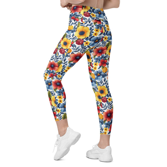 Whispering Tropical Flowers Printed Leggings with pockets