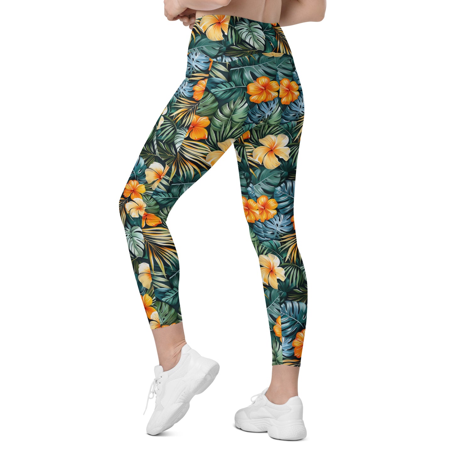 Tropical Floral Pattern Printed Leggings with pockets