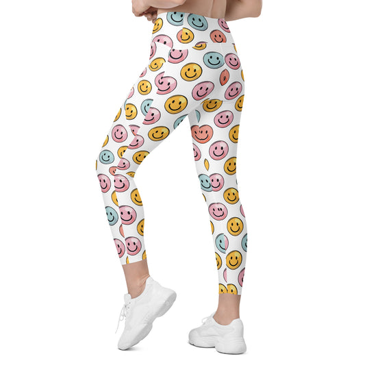 Bubble Gum Emoji Smiley Pattern Leggings with pockets