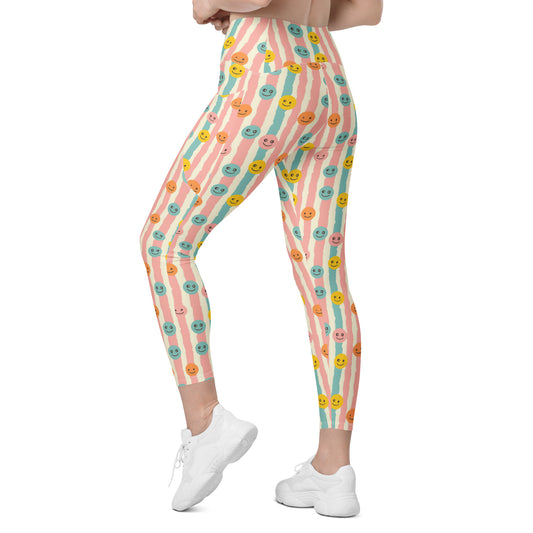 Groovy Smiley Emoji Printed Leggings with pockets