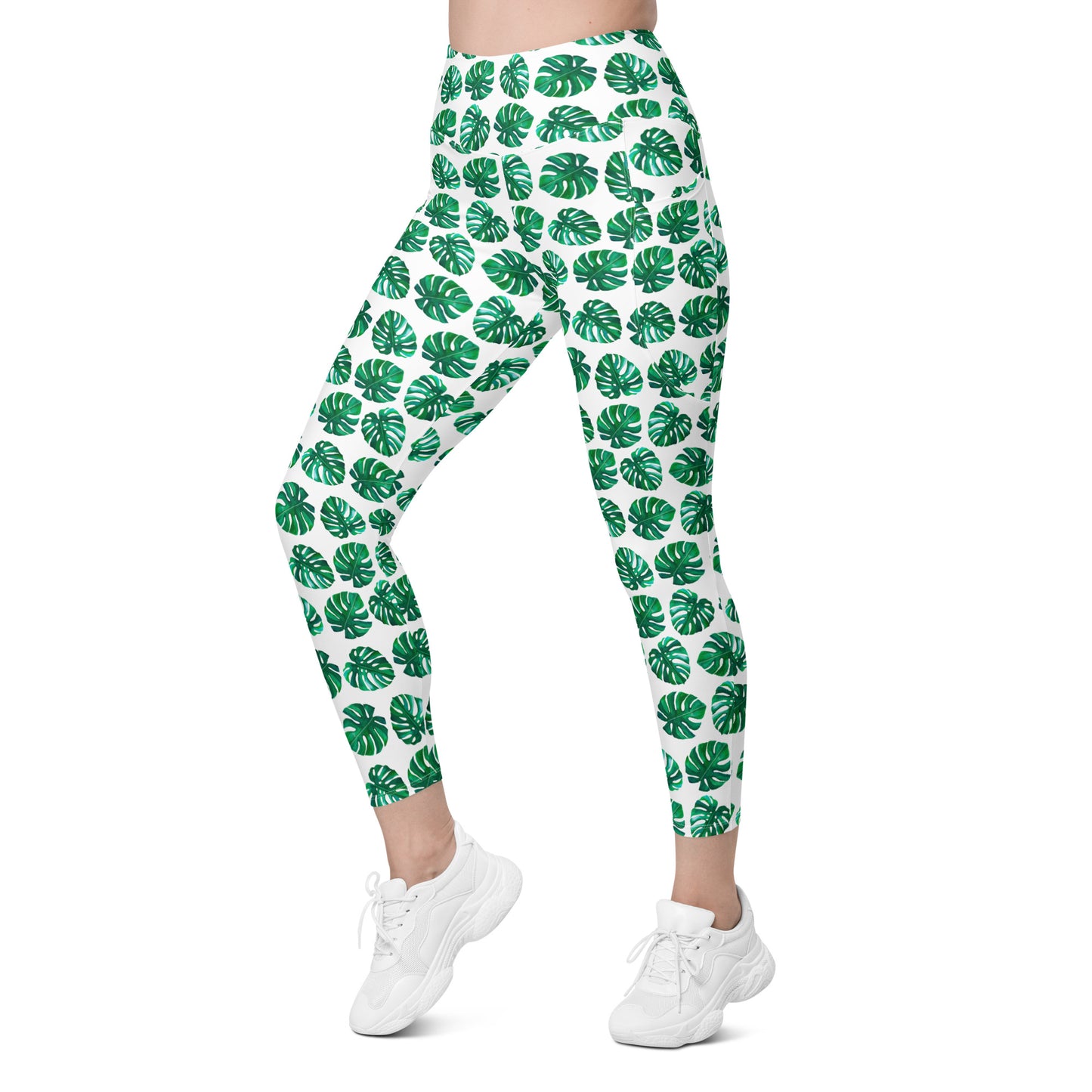 Tropical Foliage Printed Leggings with pockets