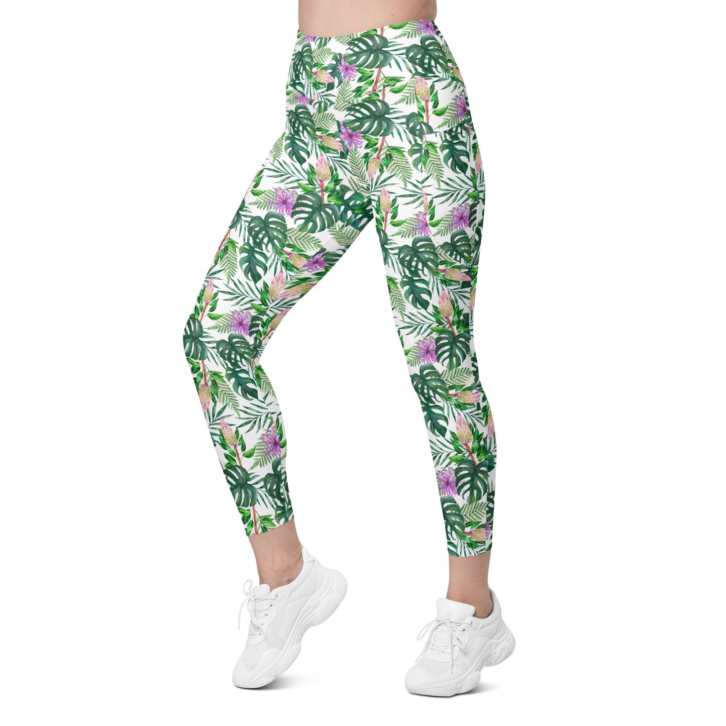 Tropical Floral Printed Leggings with pockets