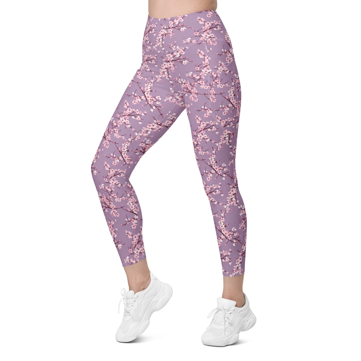 Cherry Blossom Purple Printed Leggings with pockets