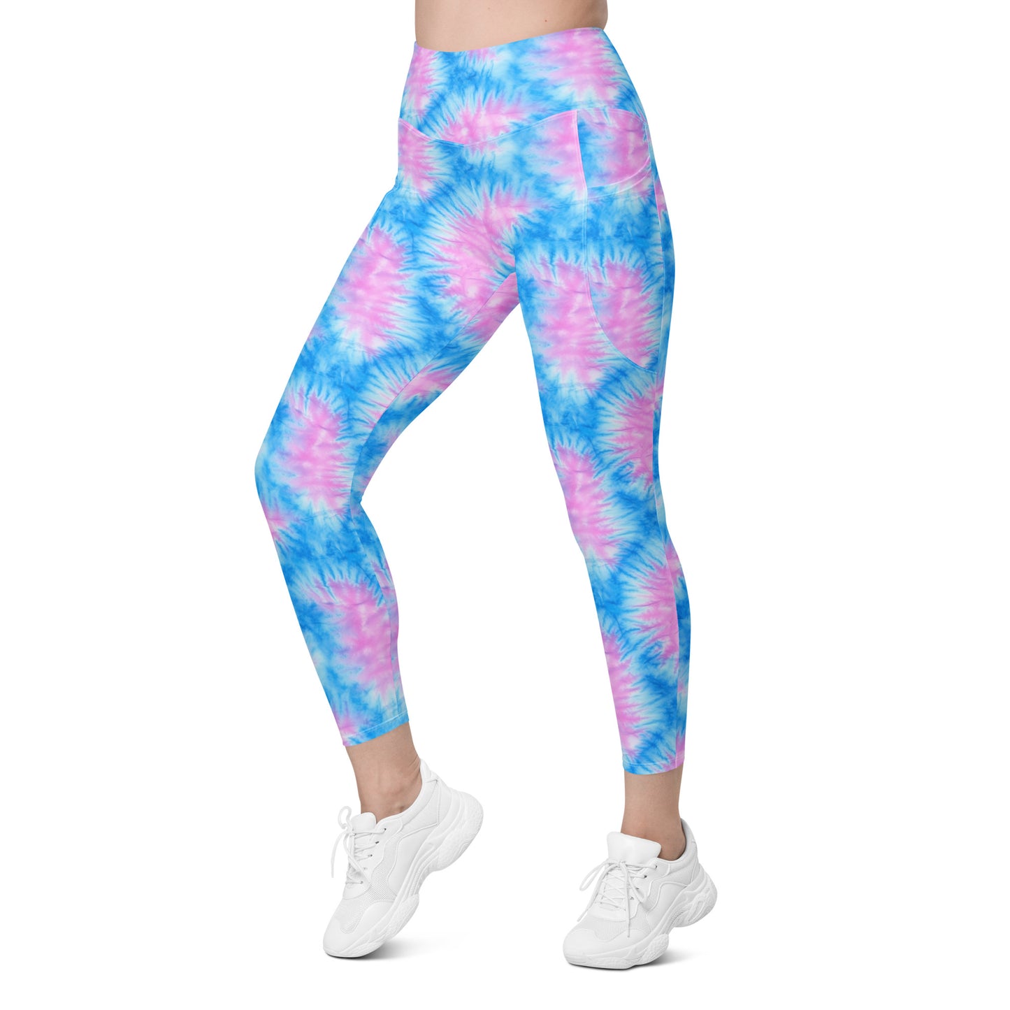 Baby Blue & Pink Tie Dye Leggings with pockets