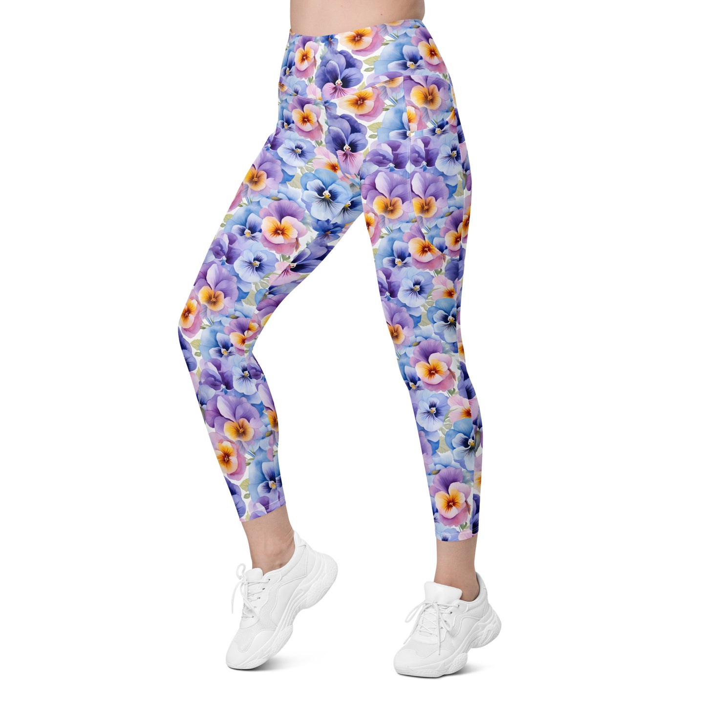 Whispering Pansies Floral Printed Leggings with pockets