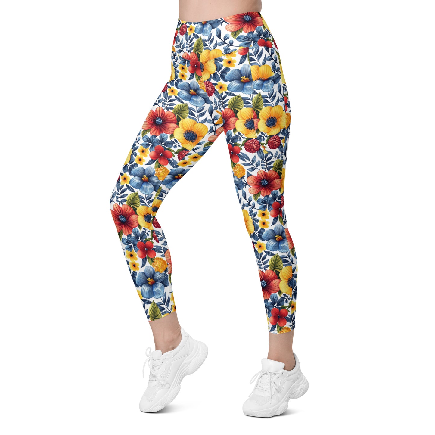 Whispering Tropical Flowers Printed Leggings with pockets