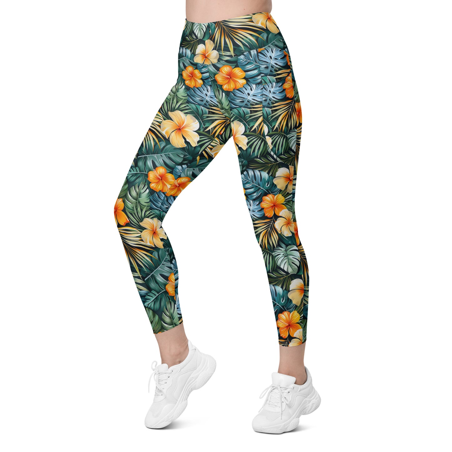 Tropical Floral Pattern Printed Leggings with pockets