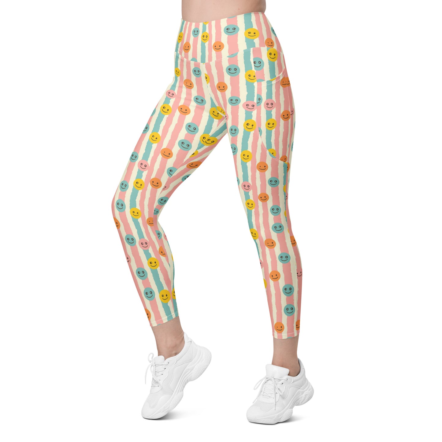 Groovy Smiley Emoji Printed Leggings with pockets