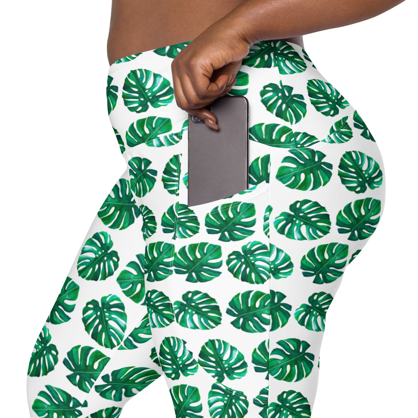 Tropical Foliage Printed Leggings with pockets